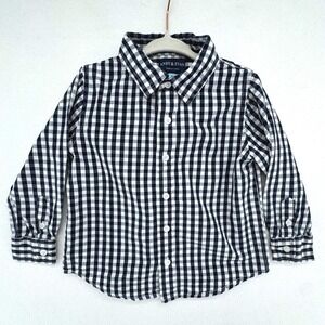 Andy & Evan Button Down Shirt Kids 3T Navy Blue Gingham Checkered Preppy Formal
